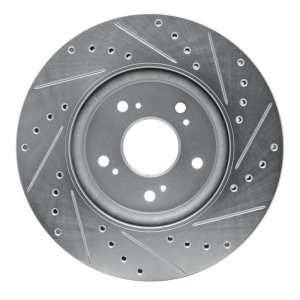 Acura RDX Brake Rotor (1) - Front Left - R1 Concepts - Drilled & Slotted - Silver - `07-`16
